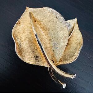 Vintage BSK Textured Gold Tone Leaf Brooch